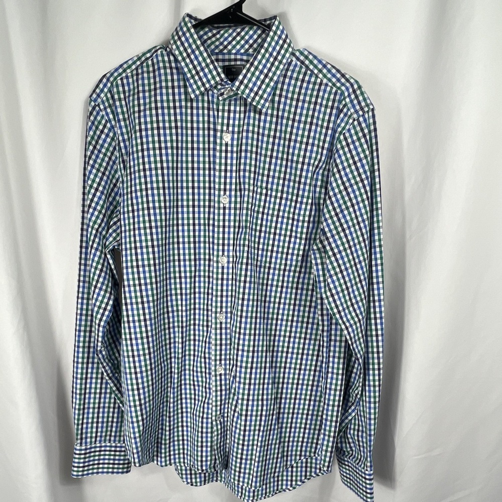 Gap Men's Size Large Long Sleeve Cotton Blue/Green/White Check Button-Down Shirt